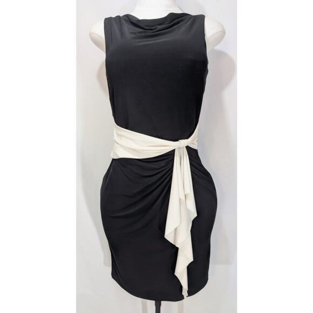 Ralph Lauren Black and White Draped Waist Sleeveless Sheath Dress Size 12